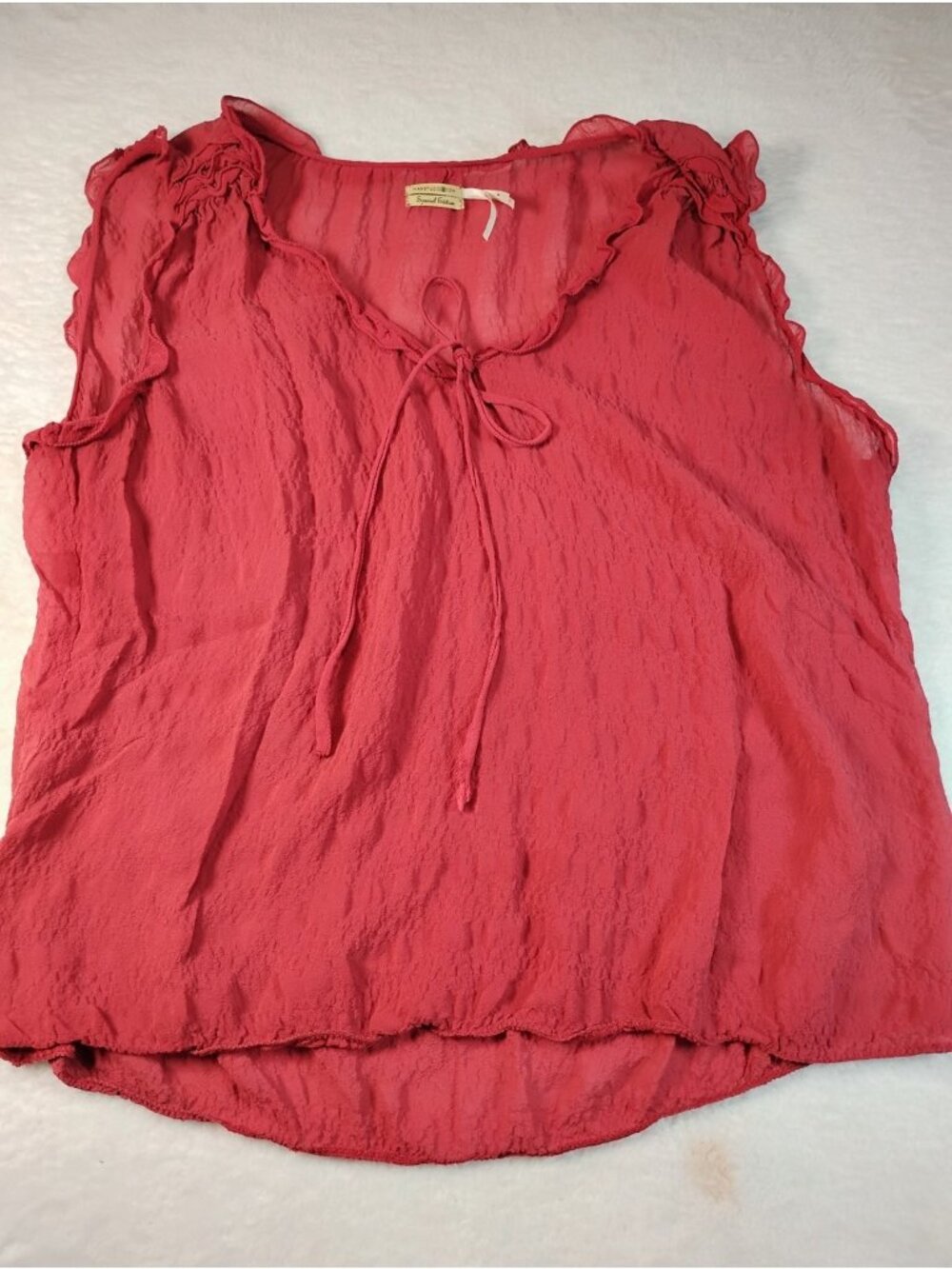 Max Studio Silk Blend Blouse Ruffle Accent Luxury Feminine Semi-Sheer Size S Red